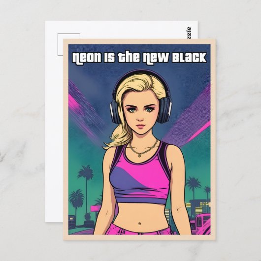 Retro 80s Vaporwave Lo-Fi Neon Nostalgie Meisje Briefkaart (Voorkant / Achterkant)