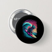 Retro 80s Vaporwave Synthwave Oude Surfende Kat  Ronde Button 5,7 Cm (Voorkant /achterkant)