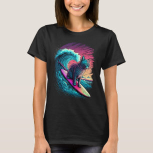 Retro 80s Vaporwave Synthwave Vintage Surfende Kat T-shirt
