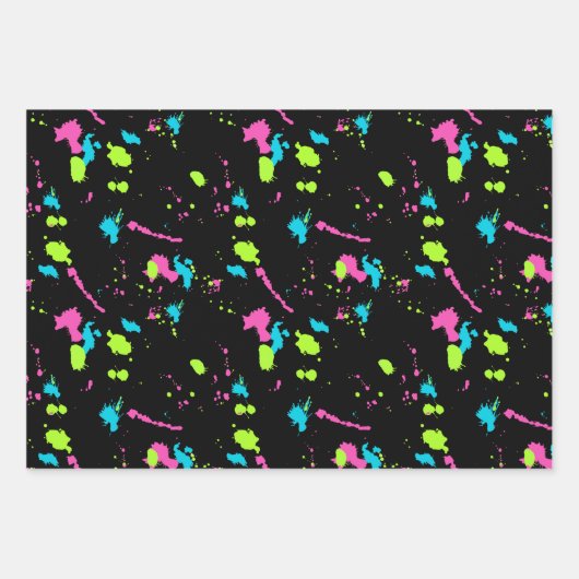 Retro 80s verf splatter strepen graffiti doedels inpakpapier vel (Voorkant 2)
