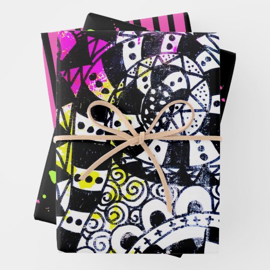 Retro 80s verf splatter strepen graffiti doedels inpakpapier vel (In situ)