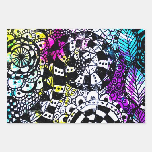 Retro 80s verf splatter strepen graffiti doedels inpakpapier vel (Voorkant)