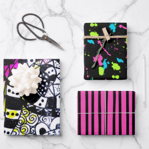 Retro 80s verf splatter strepen graffiti doedels inpakpapier vel