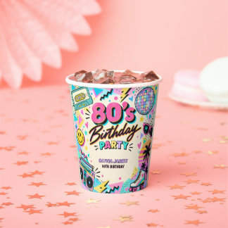 Retro 80s Verjaardag Papieren Bekers