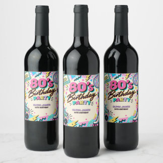 Retro 80s Verjaardag Wijn Etiket