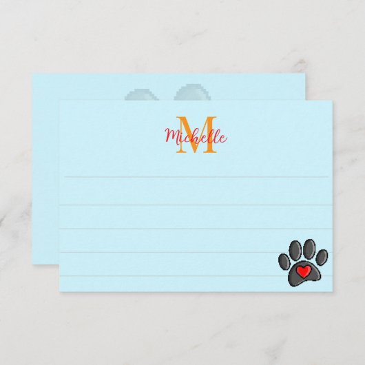 Retro 80s Video Game 8 Bit Pixel Art Dog Paw Print Notitiekaartje (Voorkant / Achterkant)