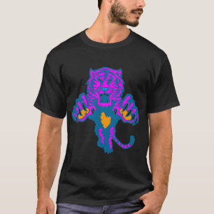 Retro 80s Vintage Felle Aanvallende Tijger T-shirt