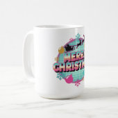 Retro 80s vrolijk kerstbeeld koffiemok (Voorkant links)