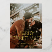 Retro 80s Vrolijke Kerstfoto Goud Folie Feestdagenkaart (Voorkant)