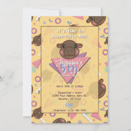 Retro 80's Yellow Baby Hippo Birthday Invitation Kaart