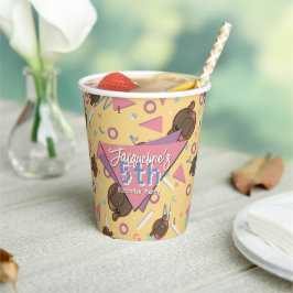 Retro 80's Yellow Baby Hippo Birthday Papieren Bekers