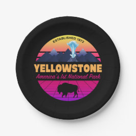 RETRO 80S YELLOWSTONE NATIONAL PARK NEON VAPORWAVE PAPIEREN BORDJE