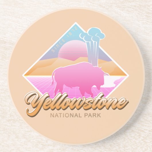 RETRO 80S YELLOWSTONE NATIONAL PARK VAPORWAVE ZANDSTEEN ONDERZETTER (Voorkant)