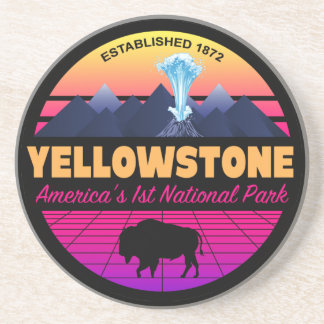 RETRO 80S YELLOWSTONE NATIONAL PARK VAPORWAVE ZANDSTEEN ONDERZETTER