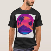Retro 80s Zonsondergang met Palmbomen – Synthwave  T-shirt (Voorkant)