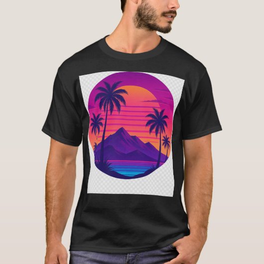Retro 80s Zonsondergang met Palmbomen – Synthwave  T-shirt (Voorkant)