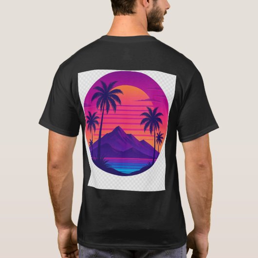 Retro 80s Zonsondergang met Palmbomen – Synthwave  T-shirt (Achterkant)