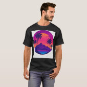Retro 80s Zonsondergang met Palmbomen – Synthwave  T-shirt (Voorkant volledig)