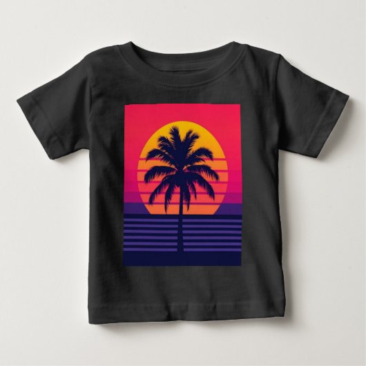 Retro 80s Zonsondergang Palmboom Synthwave Kunst (Voorkant)