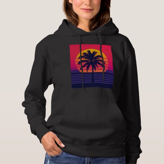 Retro 80s Zonsondergang Palmboom Synthwave Kunst Hoodie (Voorkant)