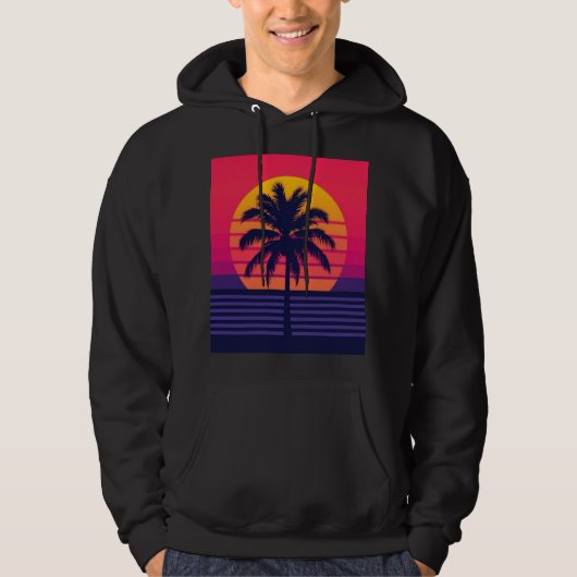 Retro 80s Zonsondergang Palmboom Synthwave Kunst Hoodie (Voorkant)
