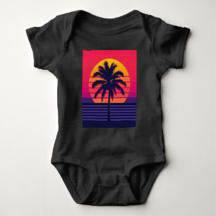 Retro 80s Zonsondergang Palmboom Synthwave Kunst Romper