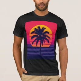 Retro 80s Zonsondergang Palmboom Synthwave Kunst T-shirt