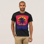 Retro 80s Zonsondergang Palmboom Synthwave Kunst T-shirt (Voorkant volledig)