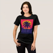 Retro 80s Zonsondergang Palmboom Synthwave Kunst Tri-Blend Shirt (Voorkant volledig)