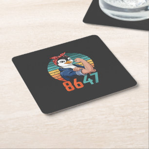 Retro 8647 is het 2028 nog anti Trump pinguïn Kartonnen Onderzetters