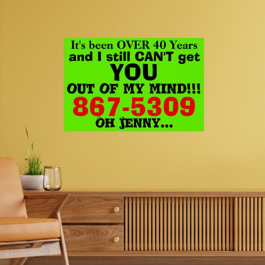 Retro 867 5309 Algemene Jenny Nummer 80's Groen Ro Poster (Woonkamer 2)