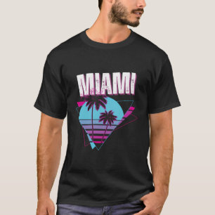 Retro 89's stijl zonsondergang en palmbomen Miami T-shirt