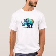 Retro 8-Bit Pixel Art Neushoorn Titaanblauw Oranje