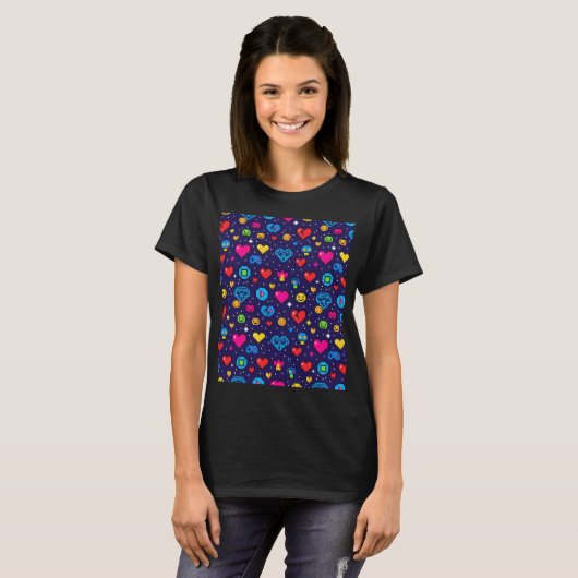 Retro 8-Bit Pixel Gaming Aesthetic T-Shirt (Voorkant volledig)