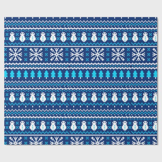 Retro 8 Bit Snowman Snowflake Cadeaupapier (Vlak)