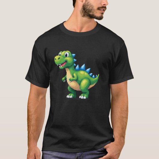 Retro 8 Bit T Rex Pixel Art  Gamer Dinosaur T-shirt (Voorkant)