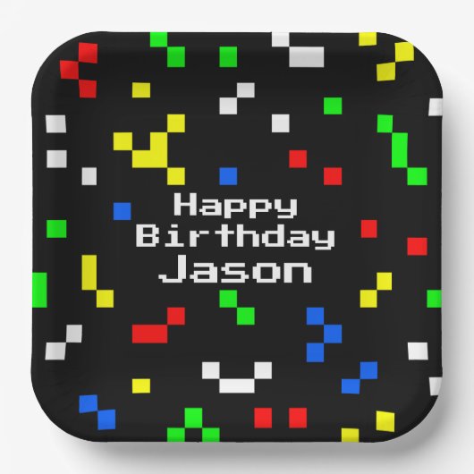 Retro 8 Bit Video Game Graphics Pattern Papieren Bordje (Voorkant)