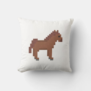 Retro 8-bits pixel art bruine paard kussen