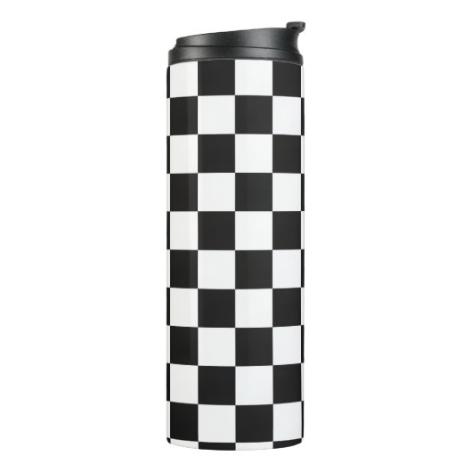 Retro 90s 00s Black and White Checkered Pattern Thermosbeker (Gedraaid links)