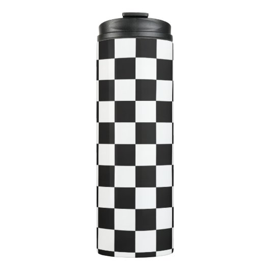 Retro 90s 00s zwart-wit geruit patroon thermosbeker (Voorkant)