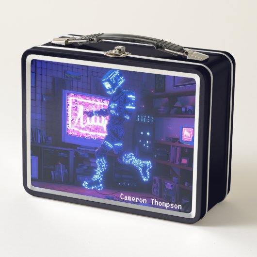 Retro 90s 80s  Robot Art Tin Lunchbox (Voorkant)