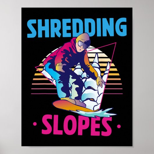 Retro 90s 80s Snowboard Shredding Slopes Snowboard Poster (Voorkant)