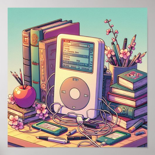 Retro 90s Anime iPod, Boeken, Pennen & Potloden Poster (Voorkant)