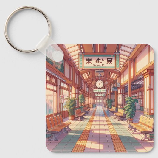 Retro 90s Anime Japan Treinstation Sleutelhanger (Voorkant)