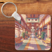 Retro 90s Anime Japan Treinstation Sleutelhanger (Voorkant)