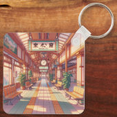 Retro 90s Anime Japan Treinstation Sleutelhanger (Achterkant)
