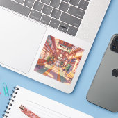 Retro 90s Anime Japan Treinstation Sticker (Laptop met iPhone)