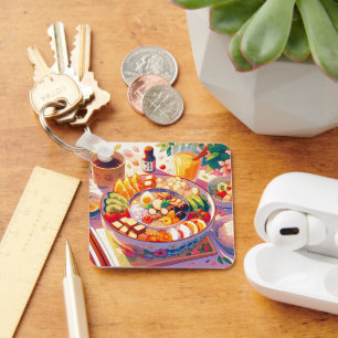 Retro 90s Anime Japanse Eetschaal Esthetisch Sleutelhanger