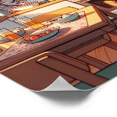 Retro 90s Anime Keuken Koelkast & Tafel Poster (Hoek)