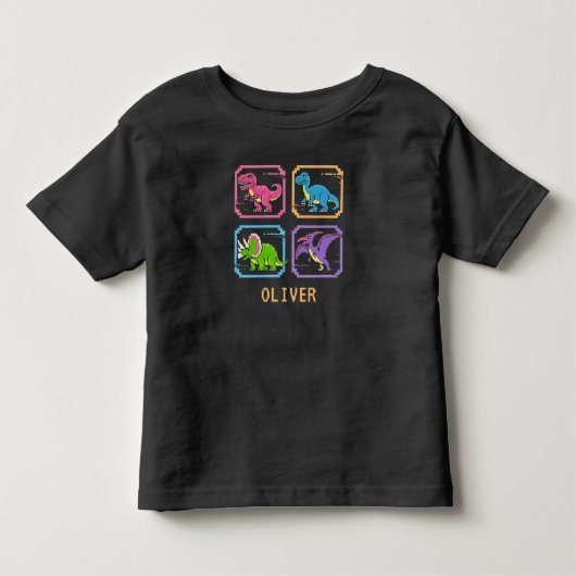 Retro 90s Arcade Dinosaurus Karakter Scherm Kinder Shirts (Voorkant)